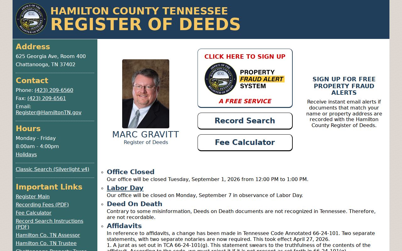 Hamilton County residents directory Register of Deeds online search welcome page