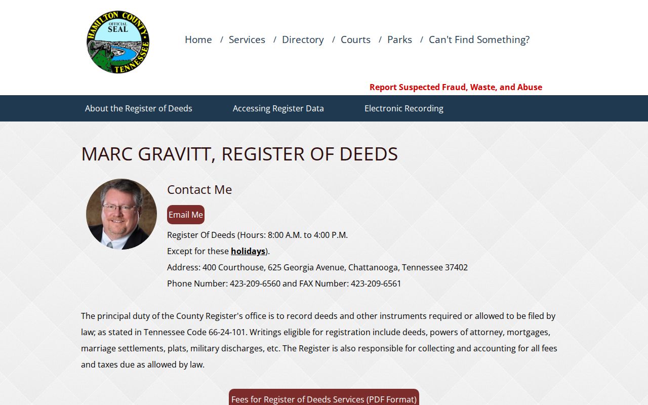 Hamilton County street directory Register of Deeds office information