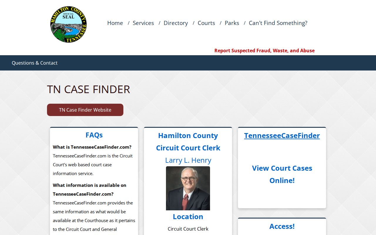 Hamilton County resident lookup Tennessee Case Finder route
