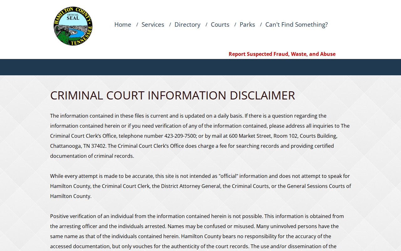 Hamilton County resident lookup criminal court identity warning